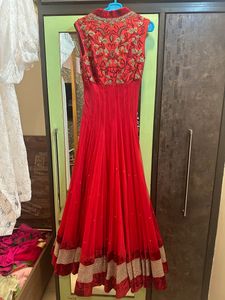 Adi By Adtya Khandelwal Red Net &amp; Velvet Anarkali