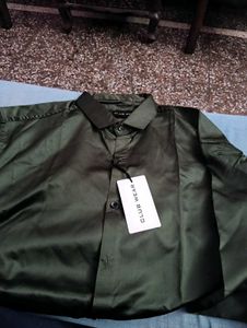 new Men's Stylish Olive Green silk Shirt