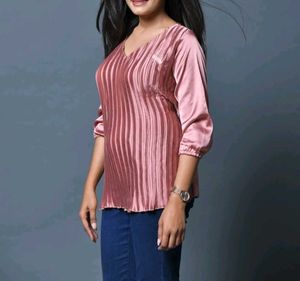 Satin Pleated pink Top