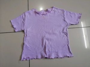 Cute Lavender Ribbed Lettuce Trim Top