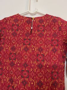 Maroon Printed Kurta with Bell Sleeves