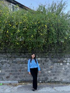 Light Blue Ruffled Button-Up Shirt