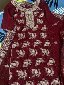 Maroon Embroidered Kurta Set