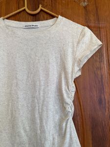 Light Grey basic Ruched Side T-Shirt