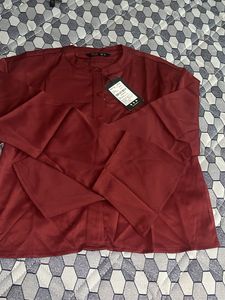 Maroon Collared Button-Up Top