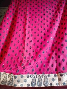 Elegant Pink Saree with velevt work&amp;Paisley Border