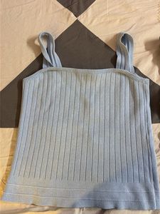 Light Blue Ribbed Button-Up Tank Top