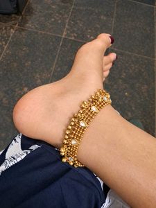 Elegant Gold Anklets with White Stones