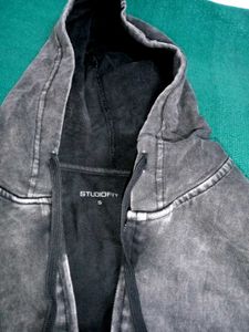 Gray Washed Cropped Zip-Up Hoodie