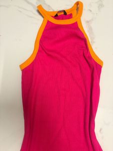 Hot Pink Ribbed Halter Neck Dress