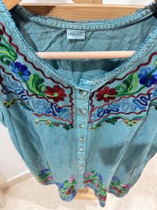 Embroidered Denim Kurta