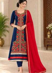 Embroidered Navy Blue Kurta Set