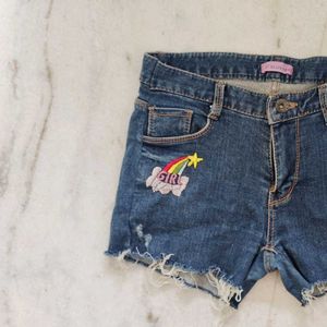 Cute Denim Shorts with Rainbow Patch