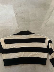 Striped Mock Neck Sweater Cropped