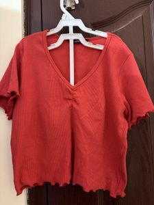Red V-Neck Crop Top
