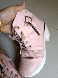 Stylish Pink Lace-Up Wedge Boots