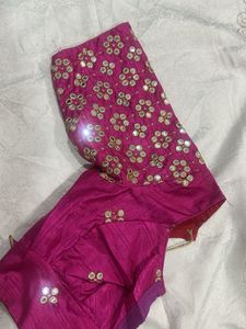 Embroidered Pink Blouse with Mirror Work