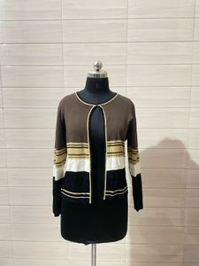 korean style imported Striped Open Front Cardigan