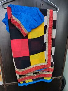 Colorful Geometric Print Saree