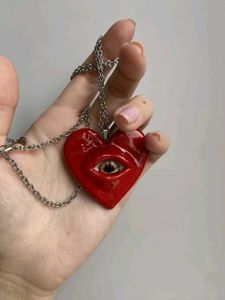 Red Heart Eye Pendant Necklace