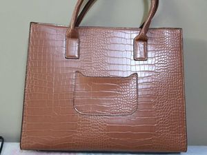 Allen Solly Brown Croc Embossed Tote Bag