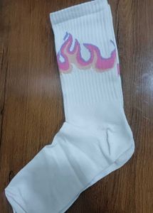 TRAZO White Crew Socks with pink-purple Flame