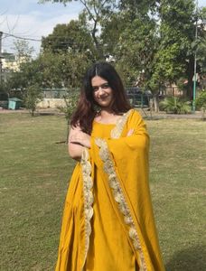 Mustard Anarkali Kurta with Dupatta heavy flair