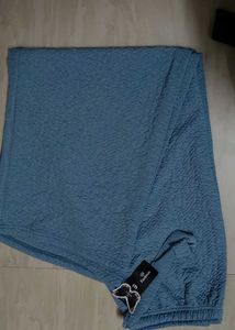 Blue Textured Wide-Leg Pants