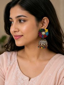 Vibrant Beaded Jhumka Earrings