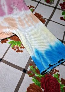 Tie-Dye Ribbed Bell Sleeve Top