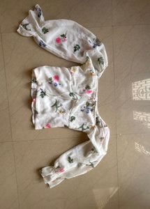 White Floral Print Crop Top