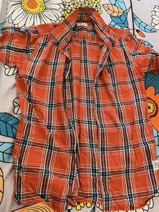 Men's Orange Plaid Button-Up Shirt
