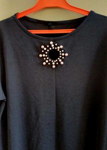 Elegant Navy Dress with Pearl Detail