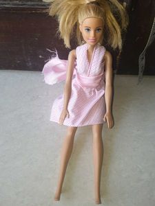 Vintage Barbie Doll with Pink Striped Dress