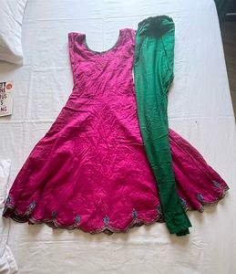 Pure cotton Pink Embroidered Anarkali Suit