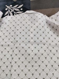 Men's White Kurta with Brown Print