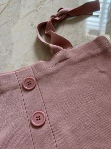 Mauve Pink Button-Up Crop Top with Tie Straps