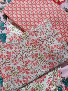 Chic Floral Print Kurta Set with Dupatta(unstitche