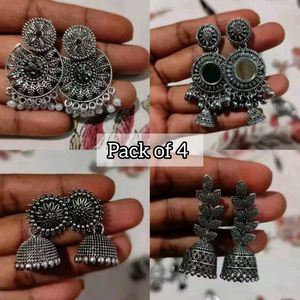 Boho Silver Earrings Set Of 4