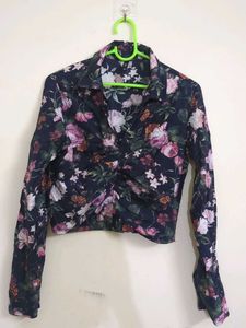 Floral Ruched Cropped Shirt