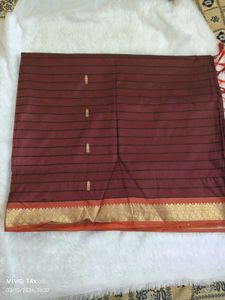 Maroon Striped Saree with Blouse