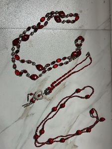 (New) Bundle of 3 Red Beaded Necklaces