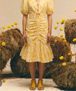 Yellow Floral Print Midi Dress