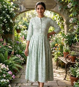 Green Floral Print Midi Dress