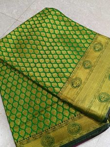 Green &amp; Gold Brocade Silk Saree