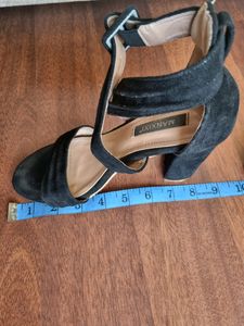 Suede Black Chunky Heels Wedges