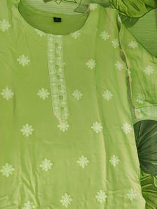 Lime Green Embroidered Kurta Set with dupatta