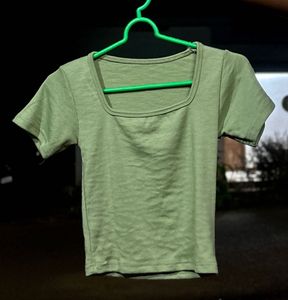 Sage Green Square Neck Ribbed Top