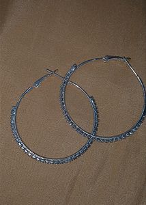 Silver Diamond Embellished Circular Hoop Earrings