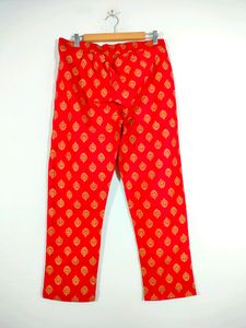 Red With Gold Ethnic Print Kurta Pants (Women's)